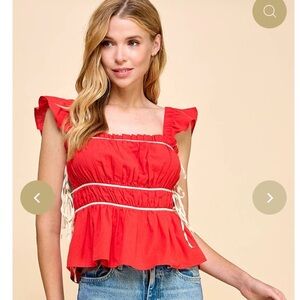 ❤️ Anna Grace Red Ruffle-Shoulder Peplum Top